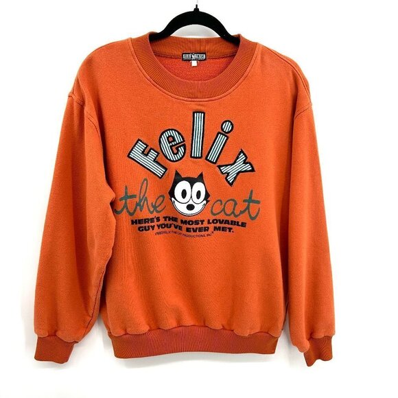 FELIX THE CAT Vintage 1990 Stitched Orange Black Crewneck Sweatshirt Size Large - Picture 1 of 6
